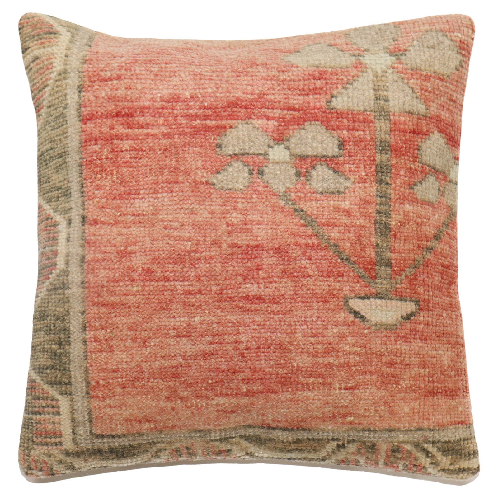 Vintage Turkish Oushak Rug Pillow 18 x 18 Modern Design: Vintage Turkish Oushak Rug Pillow 18 x 18 Modern Design This exquisite Soft Red Oushak Rug Pillow features a vibrant design inspired by vintage Turkish craftsmanship. Measuring 18 inches by 18 inches,