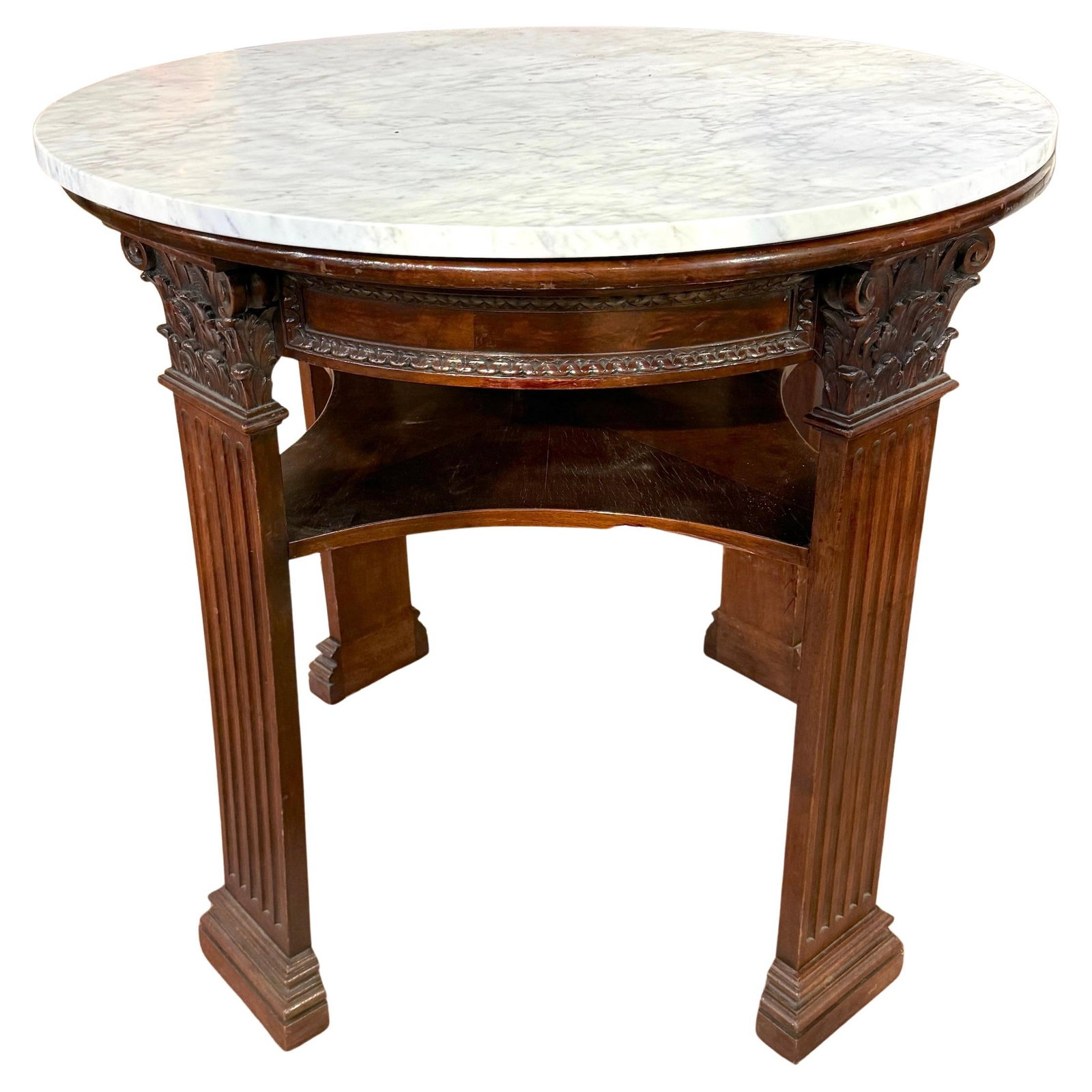 19th Century English Neoclassical Marble Top Library Table with Corinthian Columns (1 of 13)