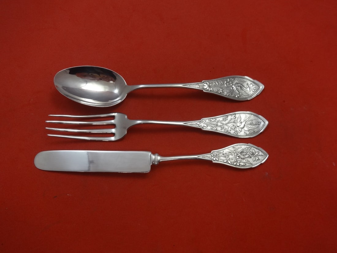 Wood & Hughes Japanese Sterling Silver 3-Piece Junior Set: Wood & Hughes Japanese Sterling Silver 3-Piece Junior Set This exquisite 3-piece junior set by Wood & Hughes features the elegant Japanese pattern, crafted from high-quality sterling silver. The set i