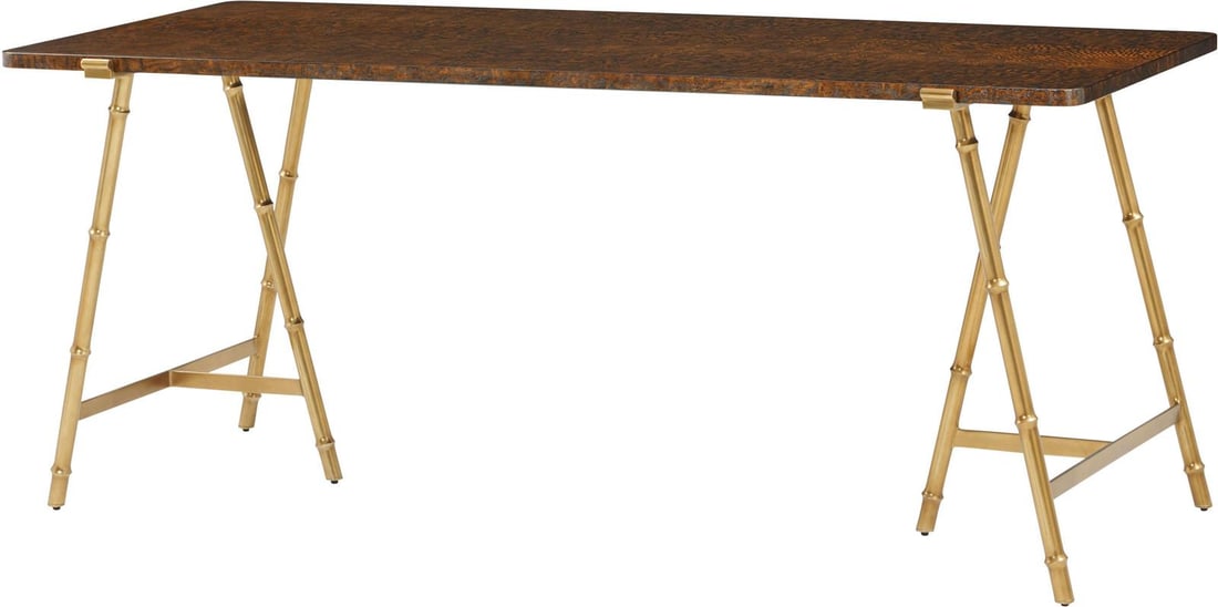 Elegant Kesden Desk by Theodore Alexander in Brass Veneer Wood: Elegant Kesden Desk by Theodore Alexander in Brass Veneer Wood Introducing the Sophisticated Kesden Desk by Theodore Alexander, a striking piece designed for both elegance and functionality. This desk