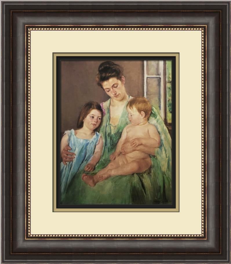 Mary Cassatt Young Mother and Two Children Custom Framed Print: Mary Cassatt Young Mother and Two Children Custom Framed Print This stunning print titled "Young Mother and Two Children" by renowned artist Mary Cassatt captures the essence of Americana figurative a