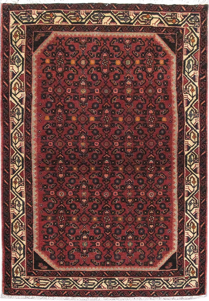 3.7 x 5.4 Persian Hamadan Rug Hand Knotted Wool Tribal Geometric Iran: 3.7 x 5.4 Persian Hamadan Rug Hand Knotted Wool Tribal Geometric Iran Free continental US Shipping This hand-knotted Persian Hamadan rug from Iran showcases traditional tribal artistry with bold geome