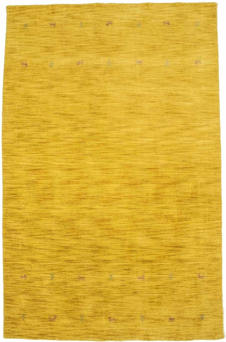 Modern Gold Hand-Loomed Wool Area Rug 5'1 x 8' Contemporary Carpet: Modern Gold Hand-Loomed Wool Area Rug 5'1 x 8' Contemporary Carpet This hand-loomed area rug features a solid gold color with subtle variations, crafted from high-quality wool. The rug measures approx