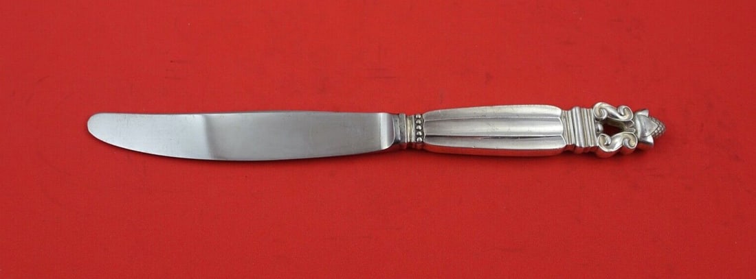 Acorn Pattern Sterling Silver Knife 8.5" with 4" Handle: Acorn Pattern Sterling Silver Knife 8.5" with 4" Handle This exquisite Acorn pattern knife showcases the craftsmanship of various makers in sterling silver. Measuring 8 1/2" in total length, it featur