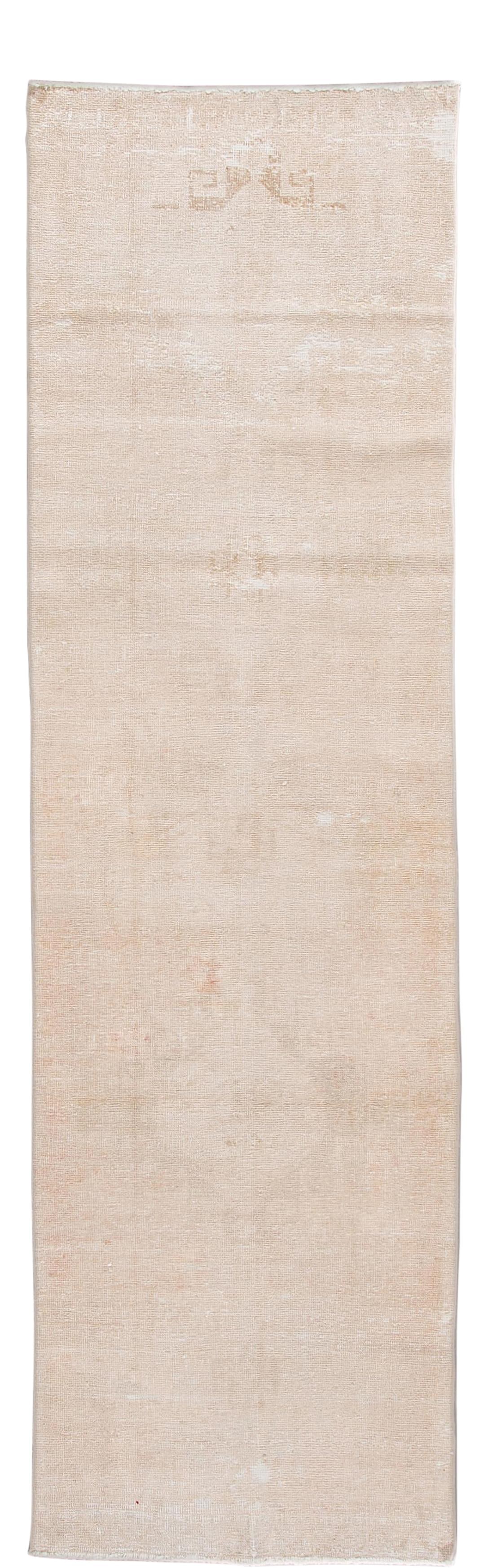 Vintage Turkish Handmade Wool Runner 3' x 10'8' Beige Tribal Design: Vintage Turkish Handmade Wool Runner 3' x 10'8' Beige Tribal Design This stunning vintage Turkish hand-knotted wool runner features a beautiful beige field adorned with tan accents, showcasing an exqu