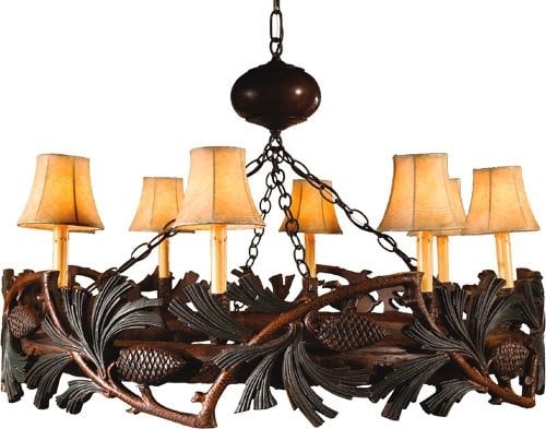 Lodge Style Handcrafted Pine Bough Chandelier 8 Bulbs Resin Ebony Finish: Lodge Style Handcrafted Pine Bough Chandelier 8 Bulbs Resin Ebony Finish This item is made at time of order. Please allow 42 to 70 days for production. Illuminate your space with this exquisite Handcr