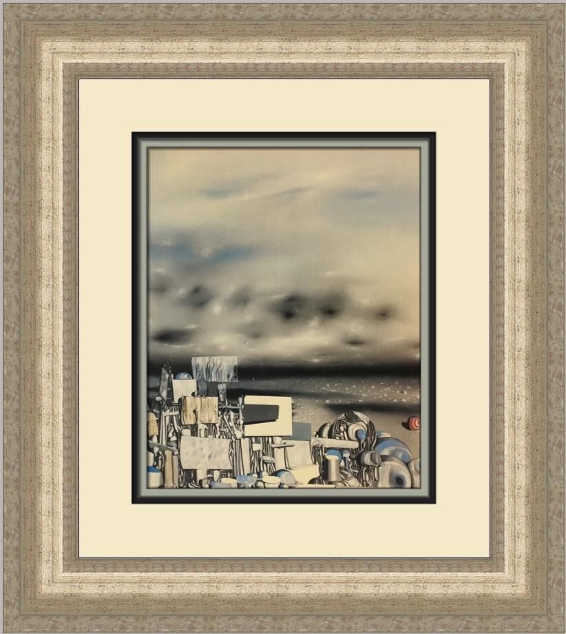 Yves Tanguy Mirage Le Temps Custom Framed Art Print 1981: Yves Tanguy Mirage Le Temps Custom Framed Art Print 1981 This captivating custom framed print, titled "Mirage Le Temps" by artist Yves Tanguy, showcases a stunning piece of nonrepresentational surreal
