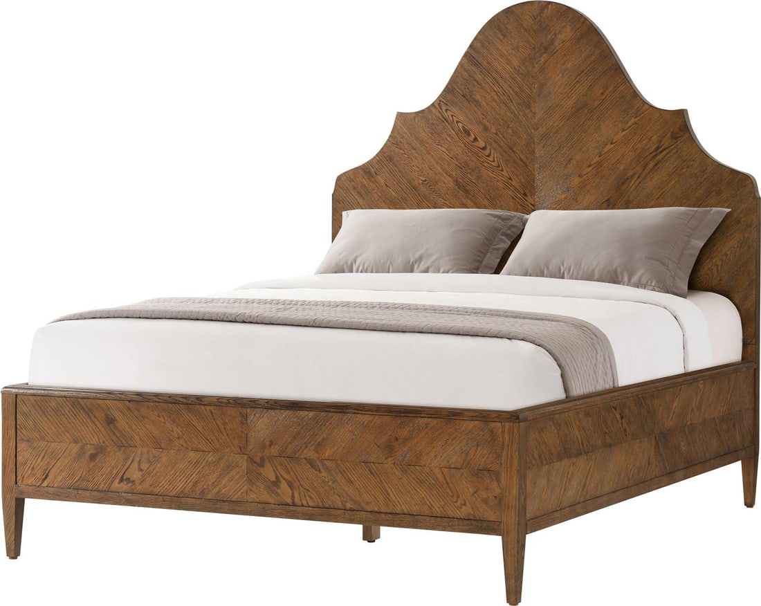 Theodore Alexander Nova Queen Bed Rustic Dusk Finish: Theodore Alexander Nova Queen Bed Rustic Dusk Finish Introduce elegance to your bedroom with the Stylish Nova Queen Bed, featuring a rich Dusk finish. This bed, part of the Nova Collection by Theodore
