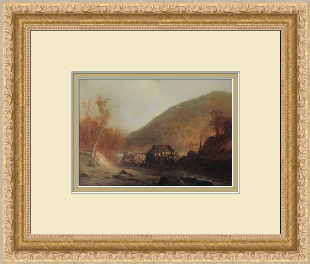The Old Mill Custom Framed Print by Jervis Mcentree Americana Art: The Old Mill Custom Framed Print by Jervis Mcentree Americana Art This stunning print titled "The Old Mill" by artist Jervis Mcentree captures a picturesque old mill landscape in a medium-sized format