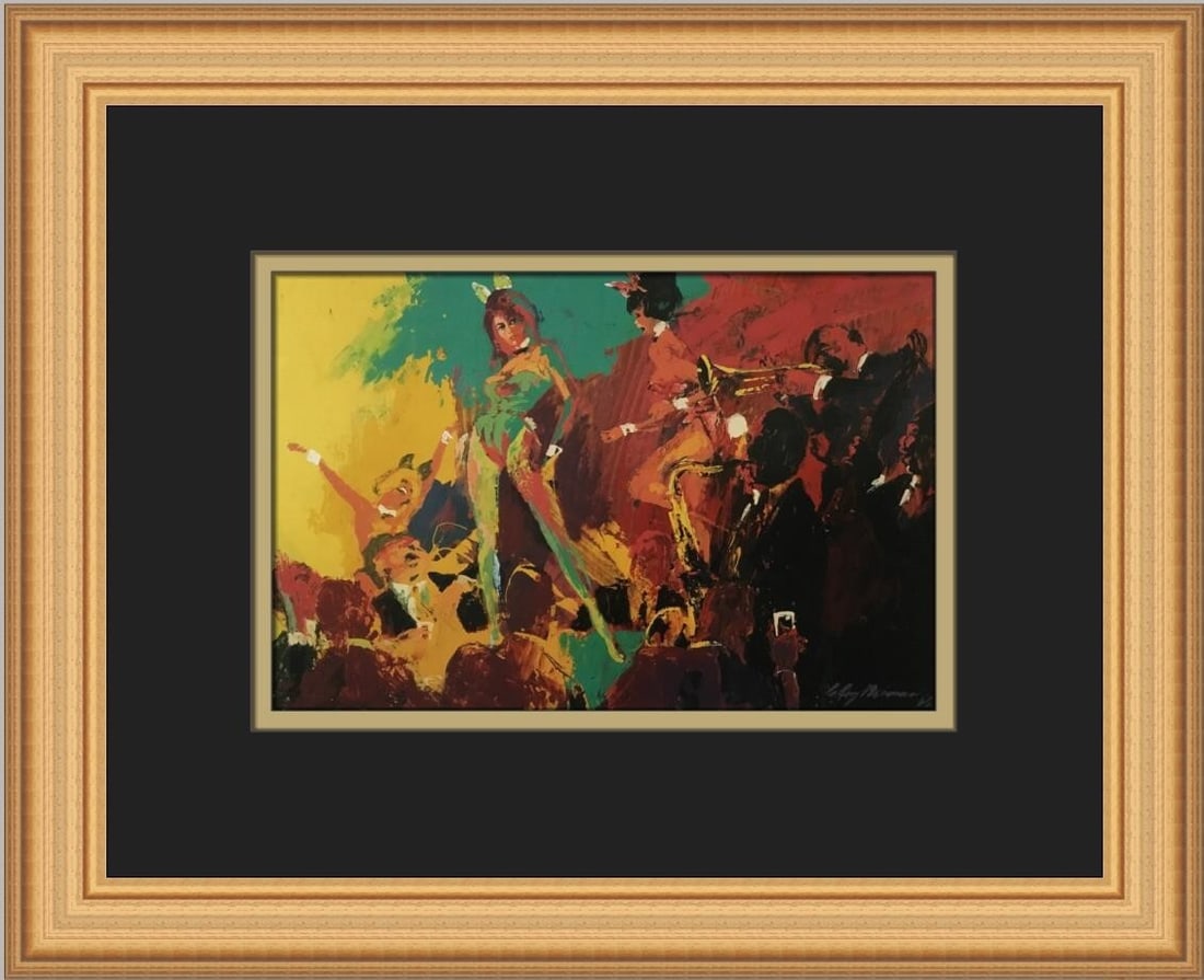 LeRoy Neiman Twisting Bunnies II Custom Framed Art Print: LeRoy Neiman Twisting Bunnies II Custom Framed Art Print This exquisite custom framed print titled "Twisting Bunnies II" by renowned artist LeRoy Neiman captures the essence of contemporary expression
