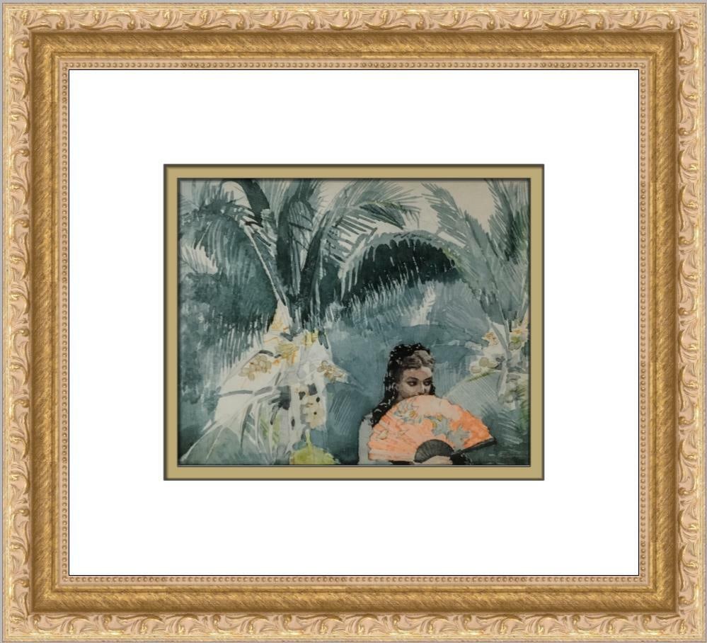 Winslow Homer Girl with a Fan Custom Framed Offset Lithograph Art: Winslow Homer Girl with a Fan Custom Framed Offset Lithograph Art Enhance your space with this beautifully custom framed print of Winslow Homer's "Girl with a Fan." This medium-sized artwork features