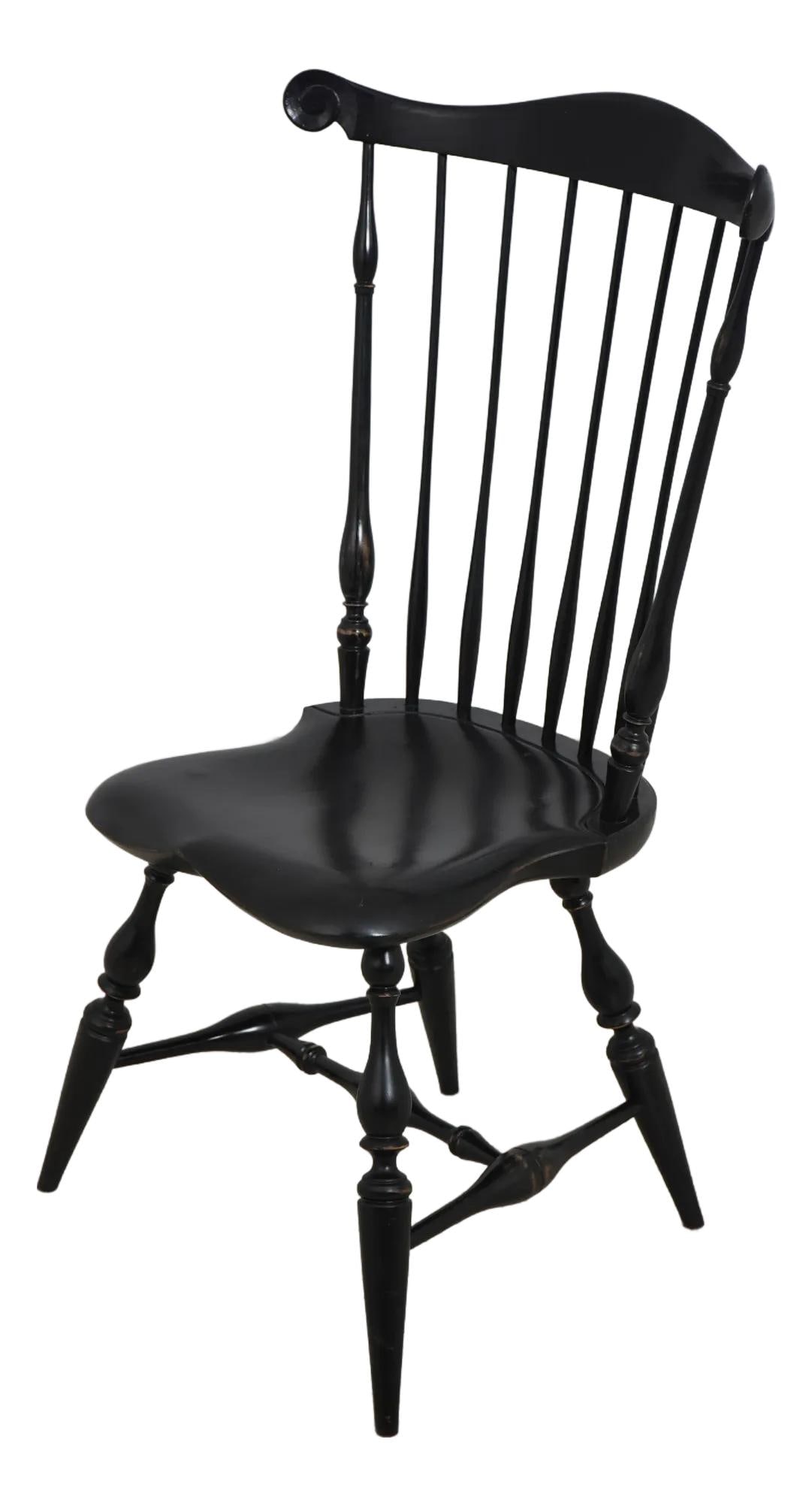 Windsor Style Black Rubbed Fan Back Dining Chair: Windsor Style Black Rubbed Fan Back Dining Chair This elegant Windsor Style Fan Back Dining Room Chair features a timeless design, combining quality craftsmanship with a classic aesthetic. Constructed