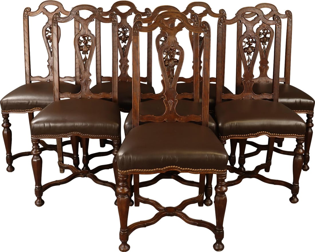 Renaissance Style Antique Dining Chairs Set from France 1890: Renaissance Style Antique Dining Chairs Set from France 1890 These elegant antique dining chairs from France, dating back to 1890, showcase a beautiful Renaissance style. Crafted from oak, these chair