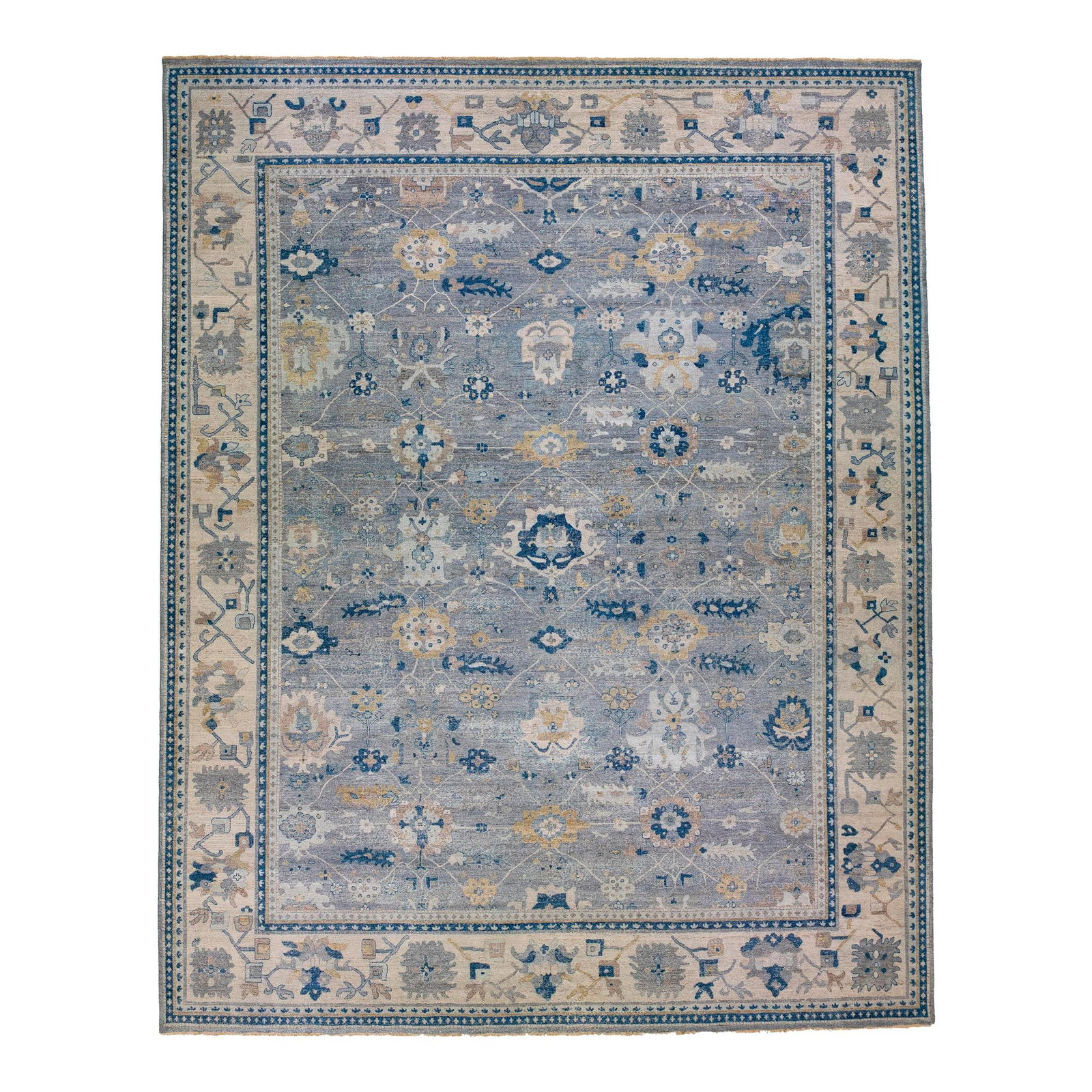 Artisan Handmade Gray Wool Rug 14'11 x 18'10 Floral Design: Artisan Handmade Gray Wool Rug 14'11 x 18'10 Floral Design Transform your living space with this exquisite handmade gray wool rug from the Artisan Collection. This unique piece showcases a stunning al
