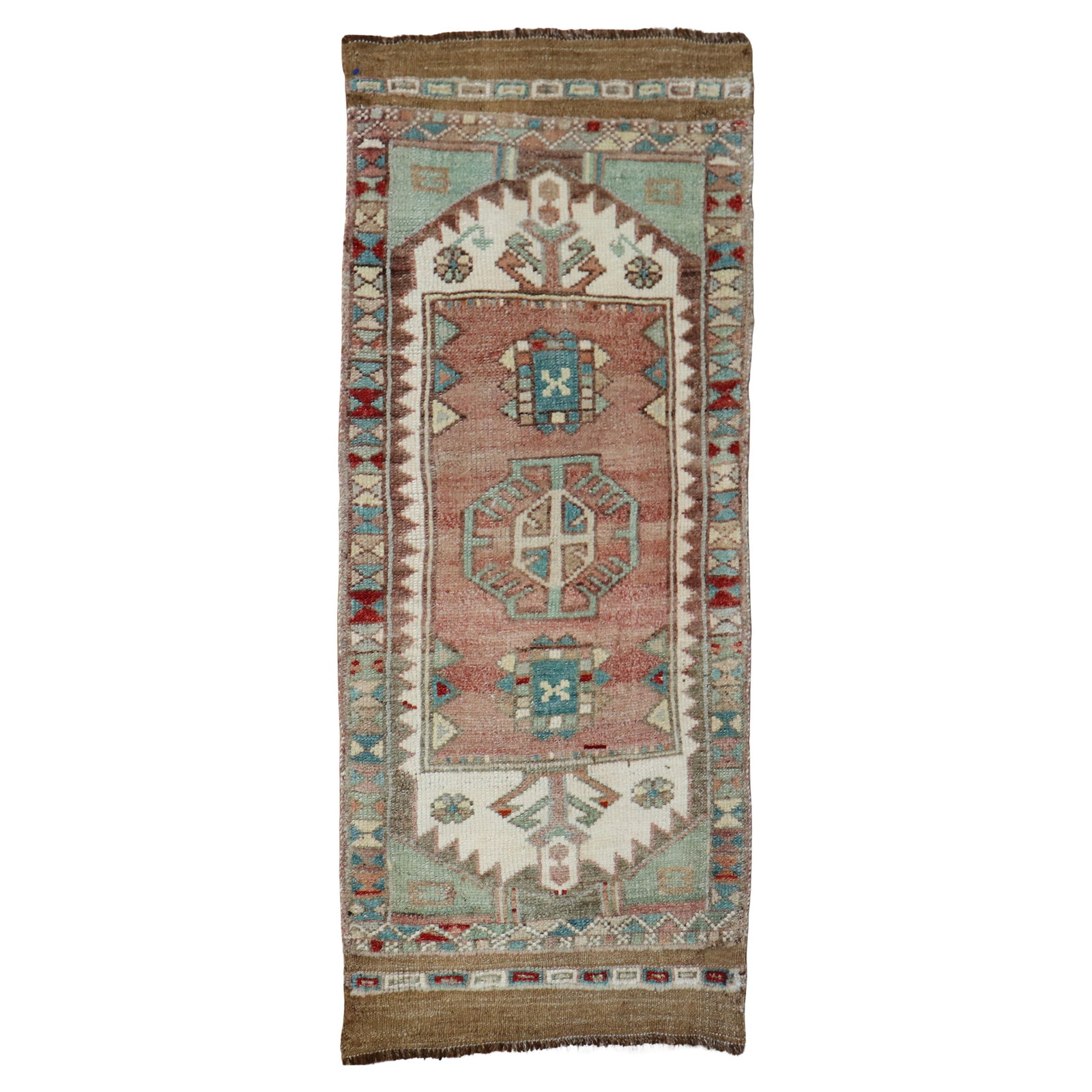 Gustavian Mini Turkish Anatolian Rug 18x43 Hand-Knotted Wool: Gustavian Mini Turkish Anatolian Rug 18x43 Hand-Knotted Wool Discover the charm of the Zabihi Collection Turkish Mini Anatolian Rug, a stunning piece that showcases the artistry of mid-century craftsm