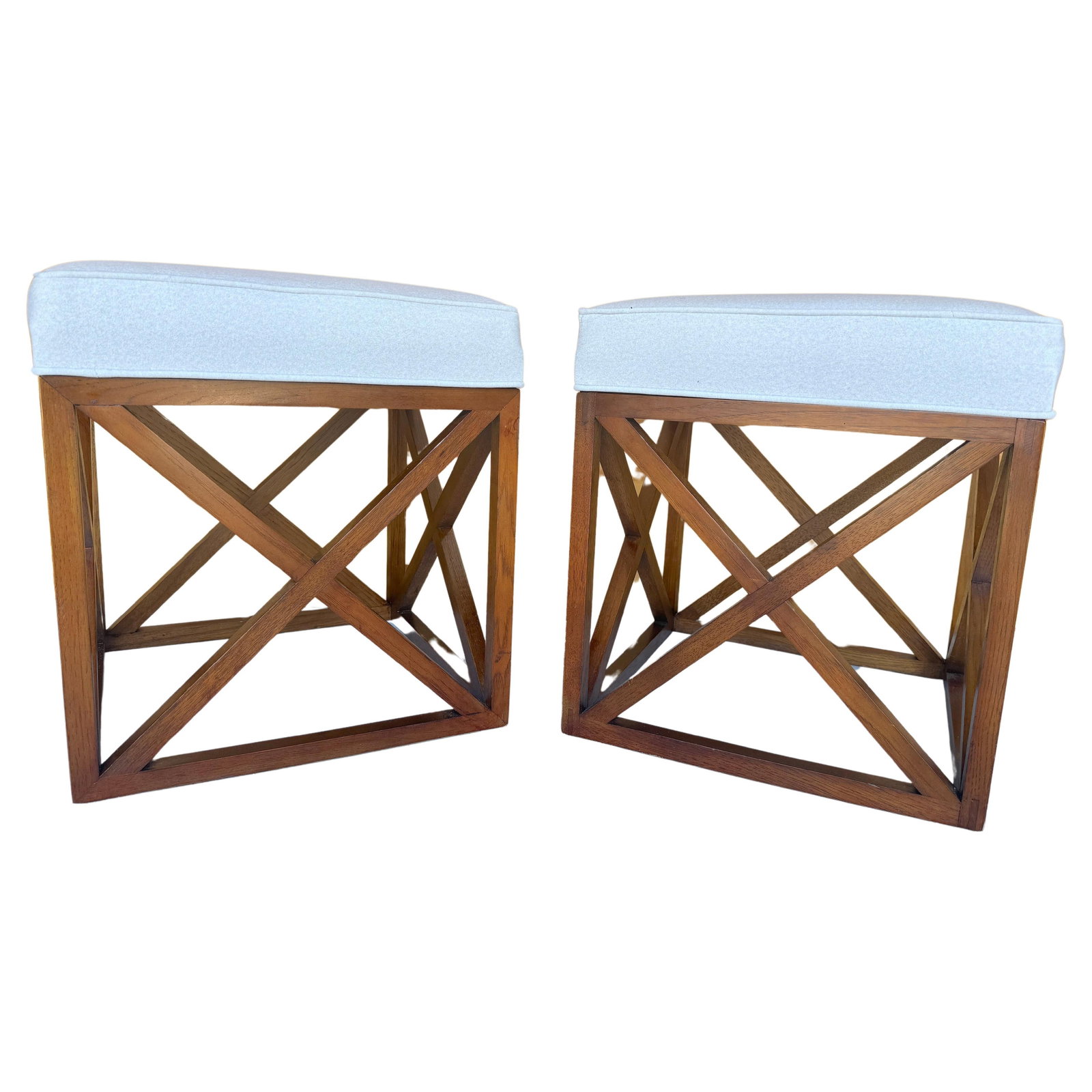 Set of 2 MOD Cube 'X' Benches with Cashmere Blend Upholstery: Set of 2 MOD Cube 'X' Benches with Cashmere Blend Upholstery Elevate your living space with this exquisite pair of MOD Cube 'X' benches or stools, featuring luxurious cashmere blend upholstery. Each b