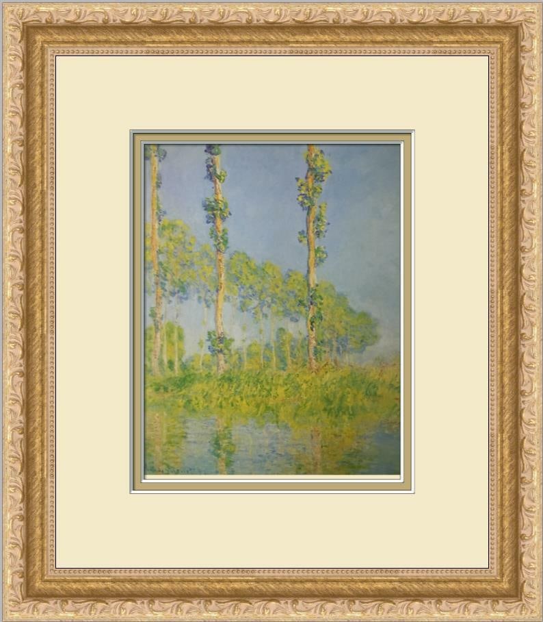Claude Monet Poplars Custom Framed Offset Lithograph Art Print: Claude Monet Poplars Custom Framed Offset Lithograph Art Print This exquisite framed print features Claude Monet's iconic artwork 'Poplars,' capturing the beauty of a serene landscape. The piece is cu