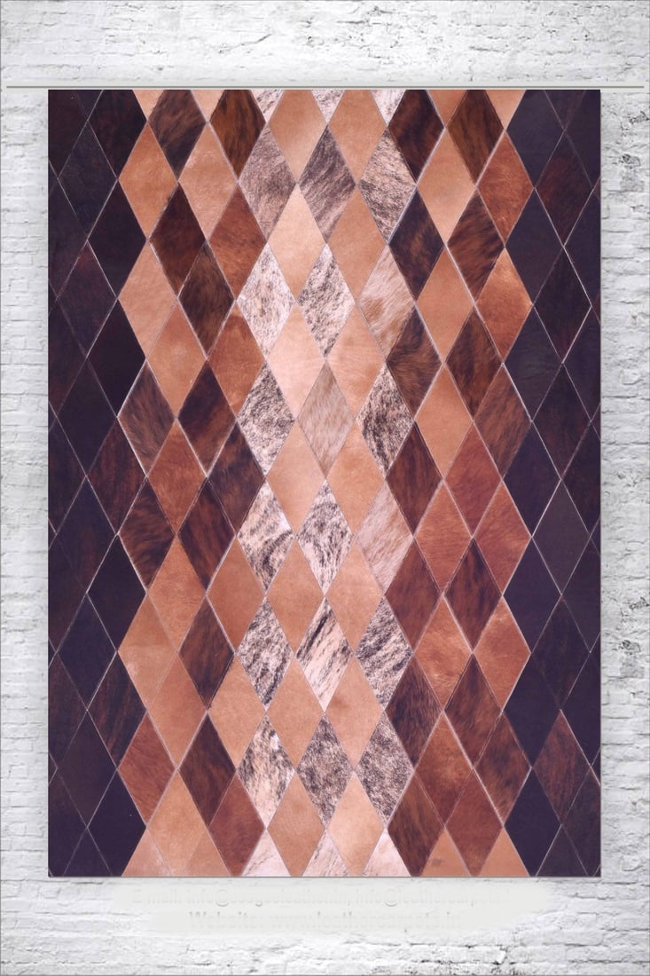 Harlequin Rhombus Patchwork Cowhide Rug Copper Espresso 3FT x 5FT: Harlequin Rhombus Patchwork Cowhide Rug Copper Espresso 3FT x 5FT Free continental US Shipping This luxury carpet features a handcrafted patchwork of precision-cut, genuine cowhide leather panels arra