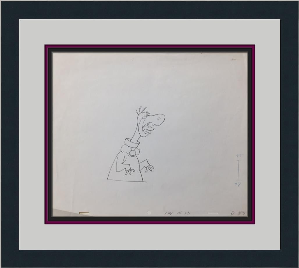 Hanna-Barbera Original Model Sheet Drawing of Dino The Flintstones Framed: Hanna-Barbera Original Model Sheet Drawing of Dino The Flintstones Framed This is an original model sheet drawing of Dino from The Flintstones, produced by Hanna-Barbera. The artwork is rendered in pe