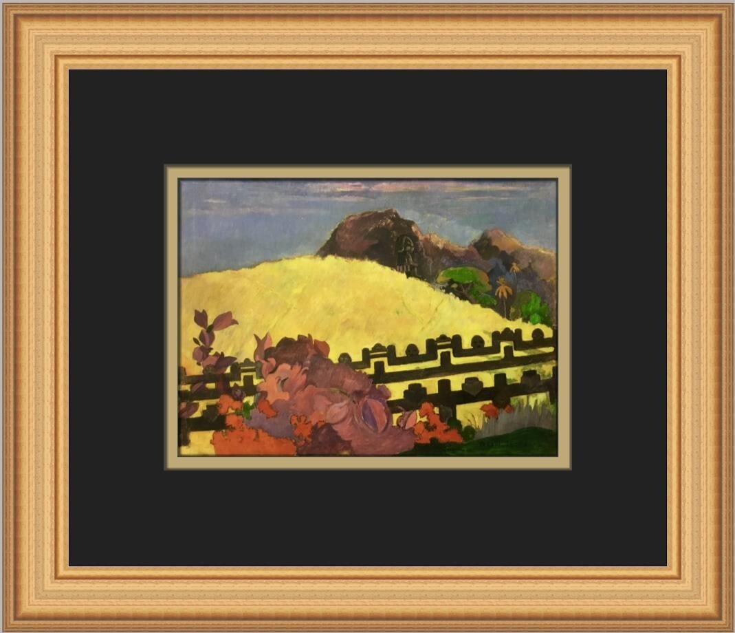 Paul Gauguin The Sacred Mountain Custom Framed Print 11 x 13: Paul Gauguin The Sacred Mountain Custom Framed Print 11 x 13 This exquisite custom framed print titled 'The Sacred Mountain' by renowned artist Paul Gauguin showcases a captivating blend of Expression