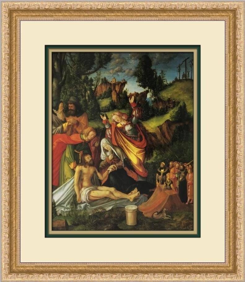 Franconian Master Lamentation of Christ Custom Framed Print 17x15: Franconian Master Lamentation of Christ Custom Framed Print 17x15 This stunning custom framed print titled "Lamentation of Christ" showcases the artistry of the Franconian Master. It features a realis