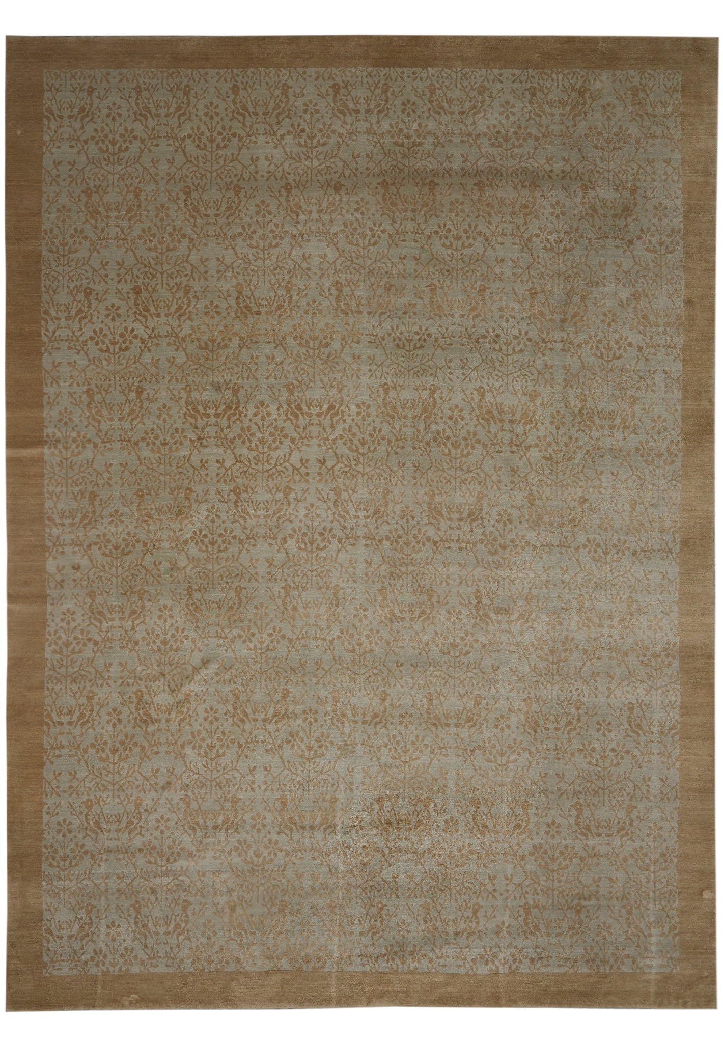 10 x 13 Handmade Modern Transitional Wool Rug Green and Brown: 10 x 13 Handmade Modern Transitional Wool Rug Green and Brown Free continental US Shipping This 10 x 13 handmade modern transitional rug features a harmonious blend of green and brown, offering a refi