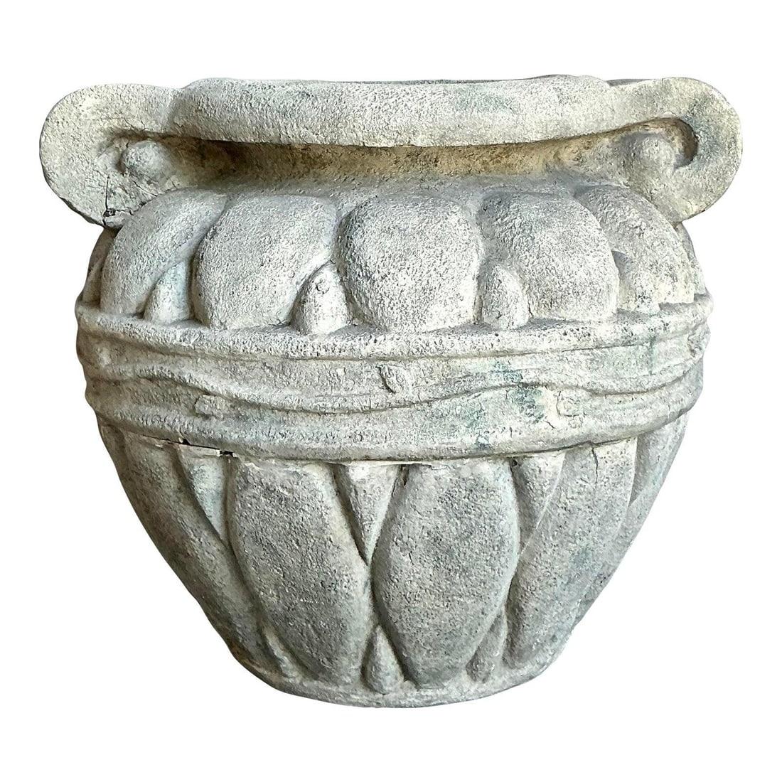 Monumental Fiberglass Urn Planter in Regency Style with Scrolled Handles: Monumental Fiberglass Urn Planter in Regency Style with Scrolled Handles This monumental vintage planter is crafted from durable fiberglass in the Regency style, featuring a classic urn silhouette wit
