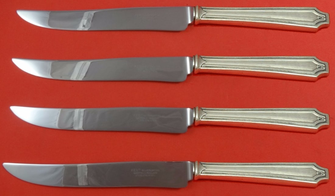 King Albert by Whiting 4-Piece Sterling Silver Steak Knife Set Texas Sized: King Albert by Whiting 4-Piece Sterling Silver Steak Knife Set Texas Sized Experience the luxury of fine dining with this King Albert by Whiting Sterling Silver Steak Knife Set. This exquisite 4-piece