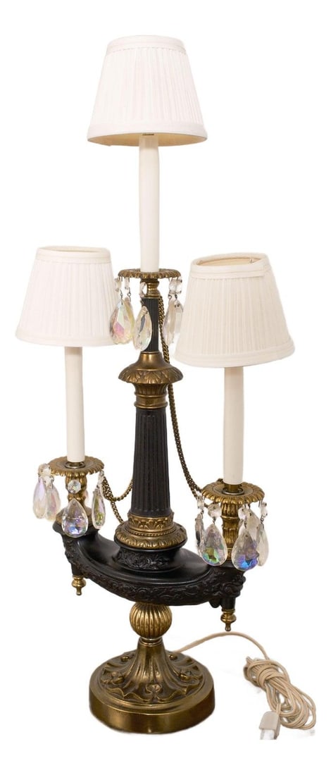 Vintage 3 Arm Metal Urn Genie Table Lamp with Crystal Prisms (1 of 10)