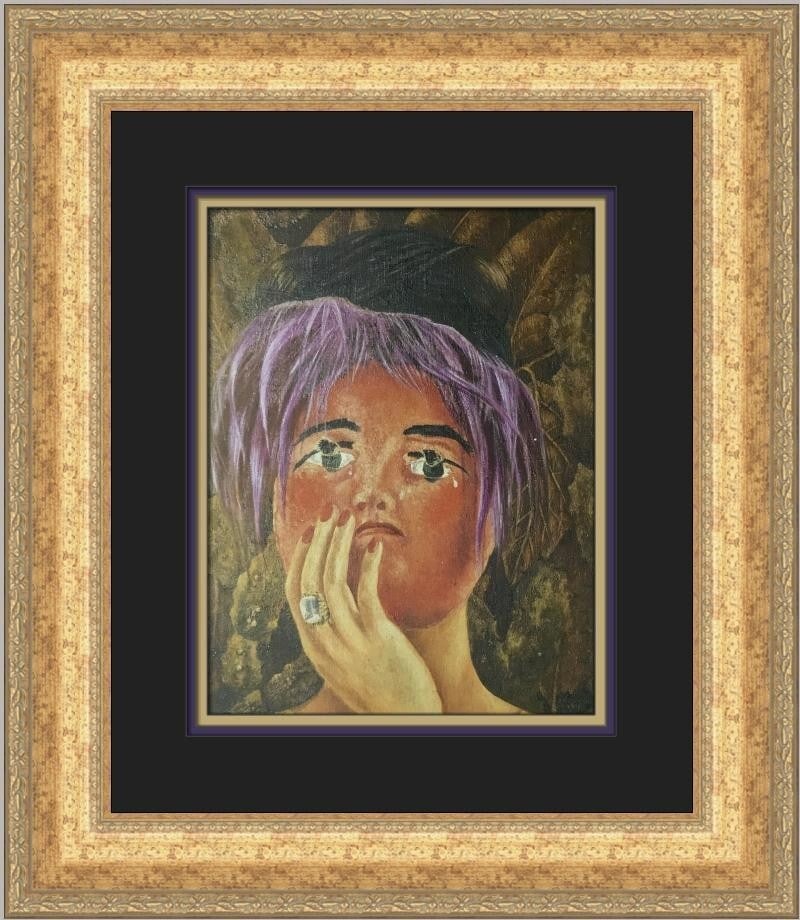 Frida Kahlo The Mask Custom Framed Offset Lithograph Print: Frida Kahlo The Mask Custom Framed Offset Lithograph Print This stunning custom framed print titled 'The Mask' by renowned artist Frida Kahlo features a captivating design that embodies the essence of