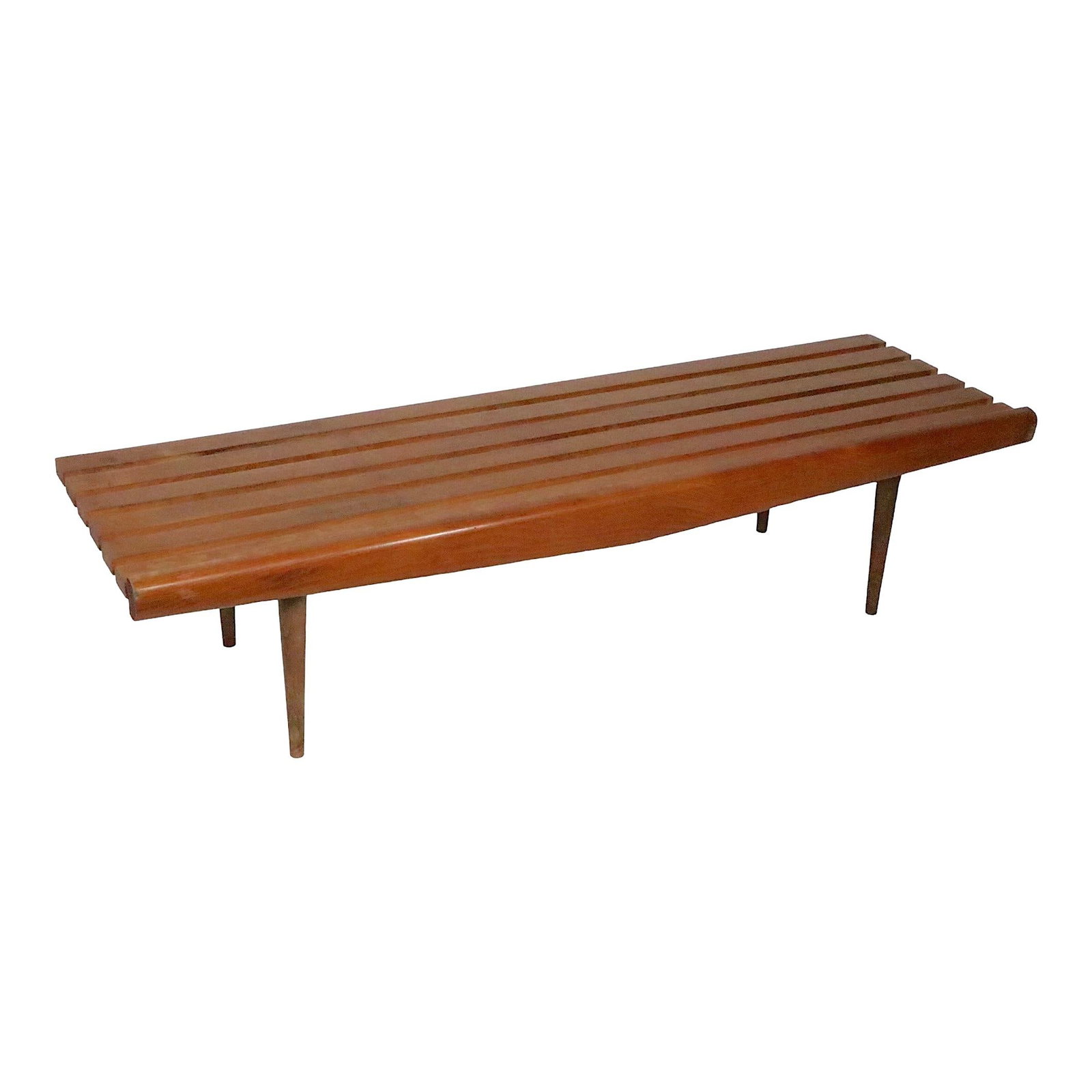 Mid Century Slat Bench Coffee Table Brown Wood After Pearsall (1 of 10)
