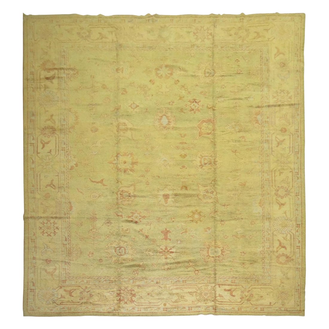 Zabihi Collection Hand-Woven Turkish Oushak Carpet Green Gold 12'5" x 16'8": Zabihi Collection Hand-Woven Turkish Oushak Carpet Green Gold 12'5" x 16'8" This exquisite oversized Turkish Oushak carpet is a stunning addition to any space. Hand-woven from high-quality wool, it fe