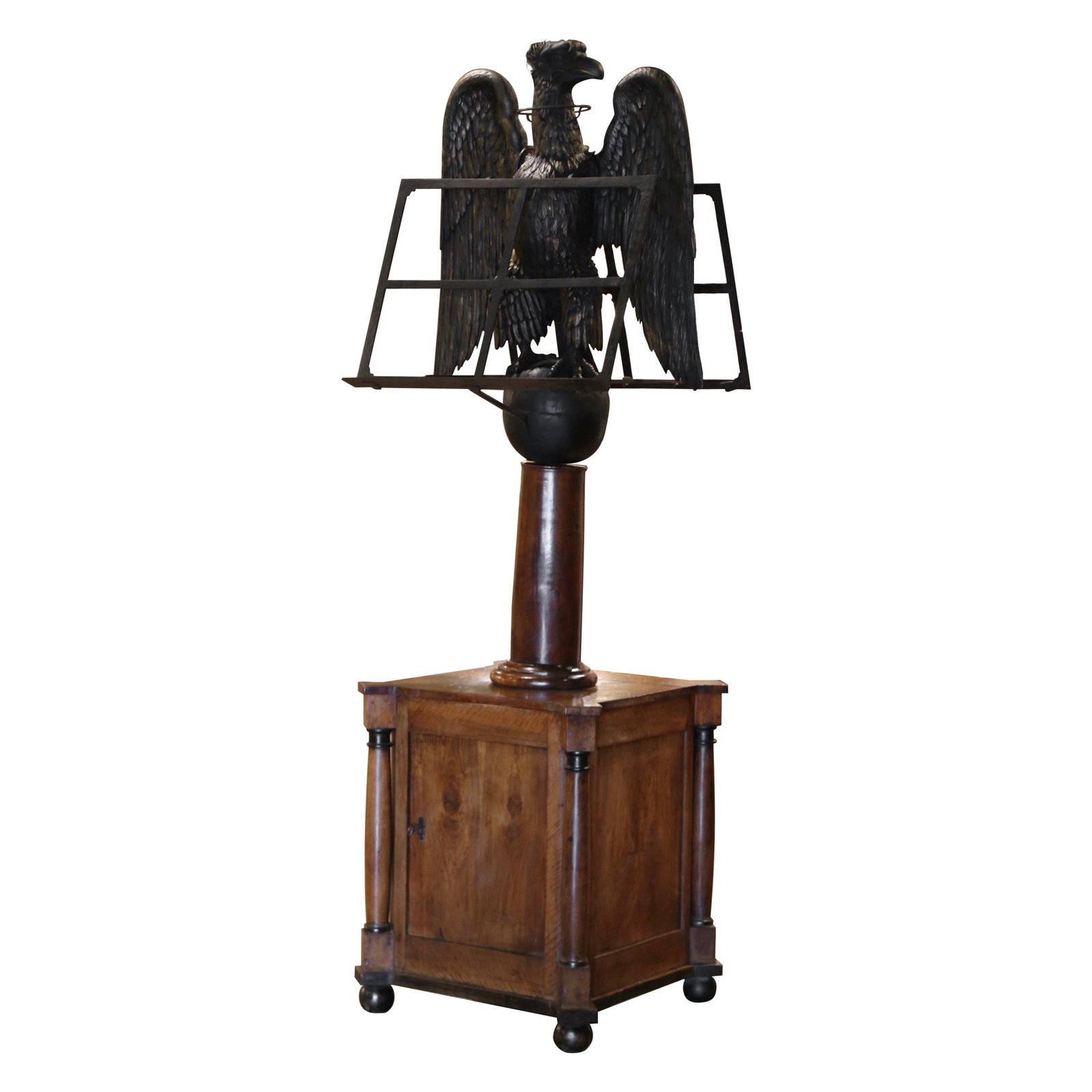 French Empire Oak and Walnut Lectern Cabinet with Hand-Carved Eagle Circa 1810: French Empire Oak and Walnut Lectern Cabinet with Hand-Carved Eagle Circa 1810 This monumental French Empire double-sided lectern from the early 19th century features a dramatic hand-carved imperial e