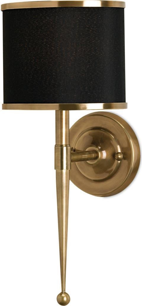 Currey Primo Brass Wall Sconce with Black Shade Mid-Century Modern: Currey Primo Brass Wall Sconce with Black Shade Mid-Century Modern Illuminate your space with this Elegant Brass Wall Sconce featuring a stylish black shade. Designed in a Mid-Century Modern style, th
