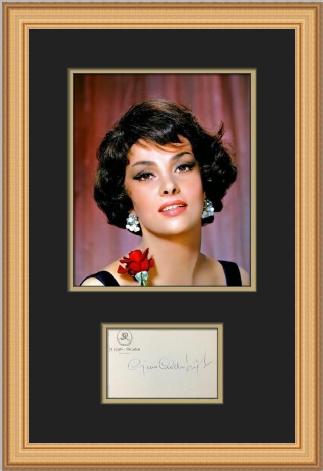 Gina Lollobrigida Signed St Regis Hotel Card Custom Framed Photo 20 x 14: Gina Lollobrigida Signed St Regis Hotel Card Custom Framed Photo 20 x 14 This stunning custom framed photo features a signed card by the legendary actress and model Gina Lollobrigida. The item include