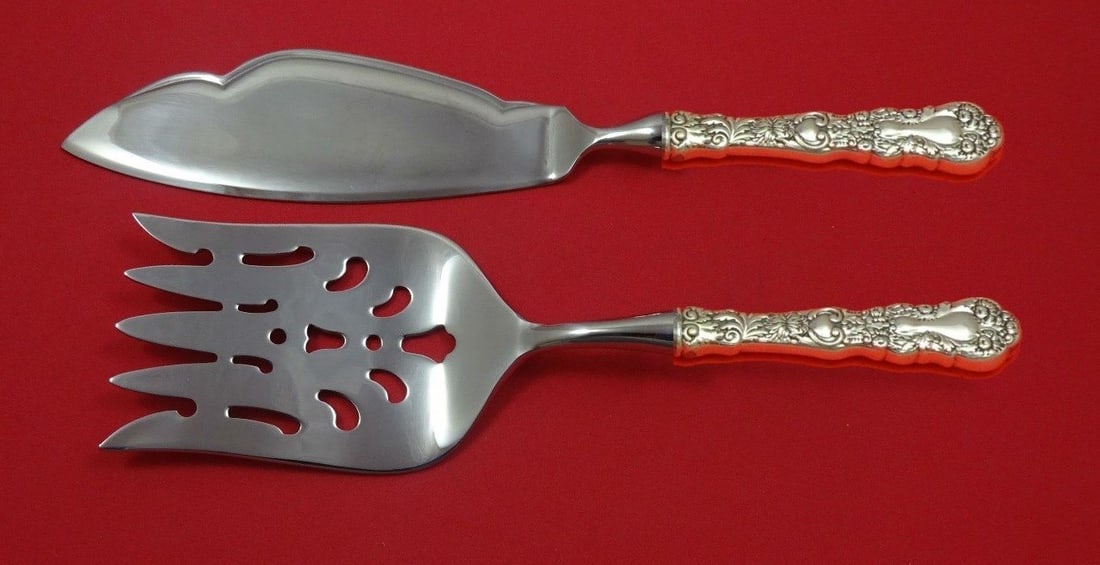 Gorham Imperial Chrysanthemum Sterling Silver Fish Serving Set 2 Piece: Gorham Imperial Chrysanthemum Sterling Silver Fish Serving Set 2 Piece Enhance your dining experience with the Imperial Chrysanthemum Fish Serving Set by Gorham. This exquisite 2-piece set features a