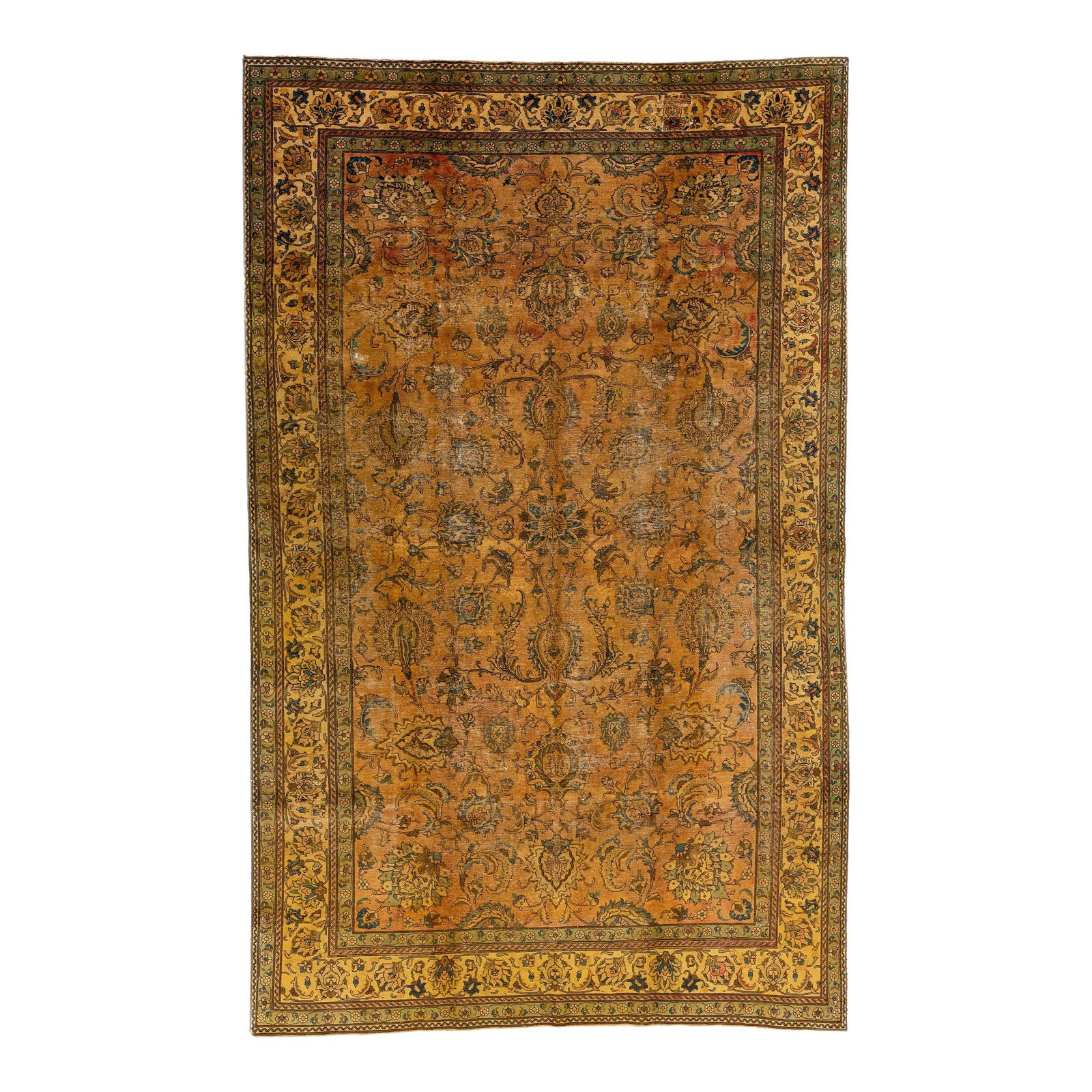 Antique 1900s Tabriz Handmade Wool Rug 9'9 x 15'10 Floral Design: Antique 1900s Tabriz Handmade Wool Rug 9'9 x 15'10 Floral Design Discover the charm of this exquisite antique handmade Tabriz wool rug from the early 1900s. Featuring a rich brown color field, this ru