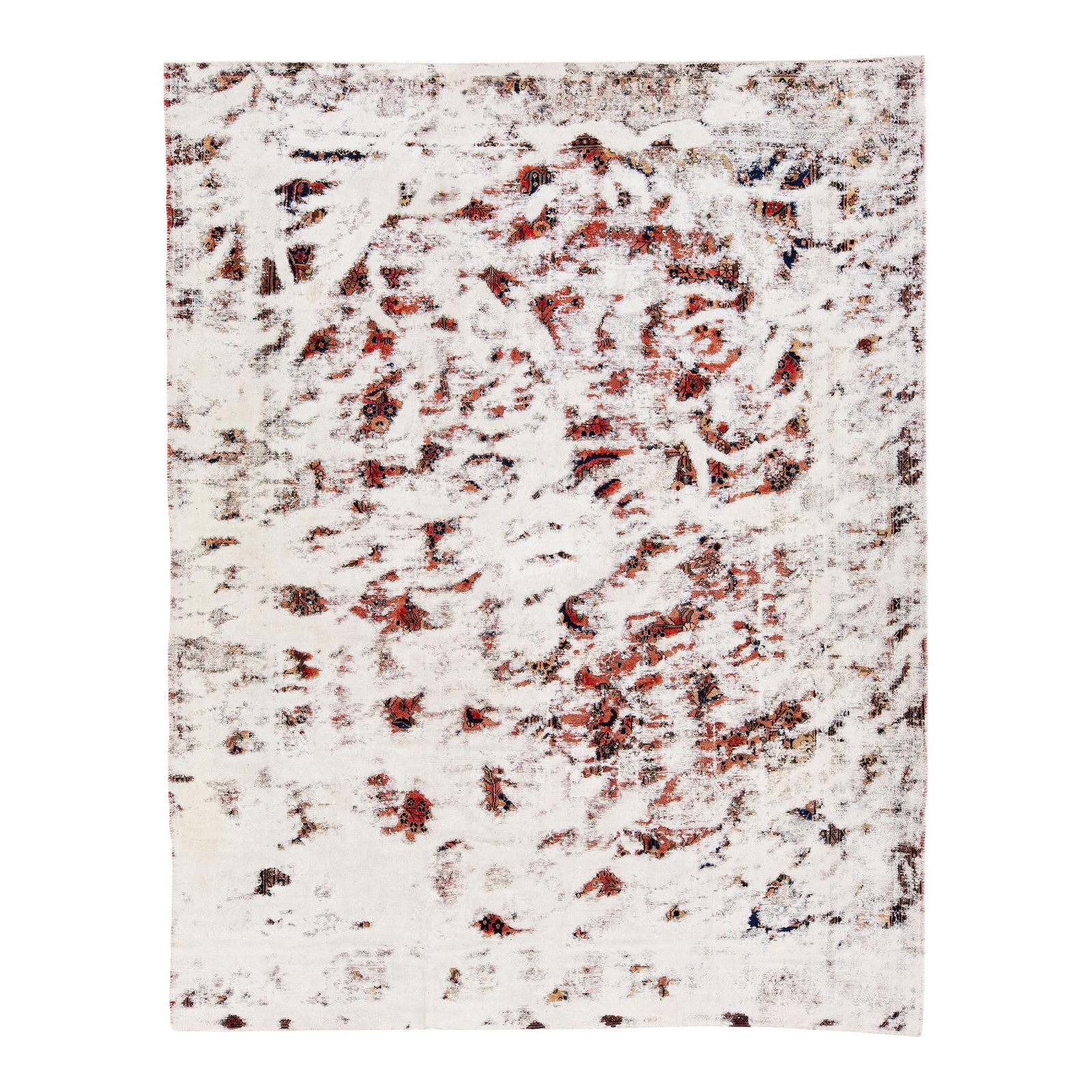 Vintage Handmade Overdyed Wool Rug 10'2 x 13' Ivory and Rust: Vintage Handmade Overdyed Wool Rug 10'2 x 13' Ivory and Rust This exquisite vintage overdyed hand-knotted wool rug features a stunning rust and white field with multicolor accents throughout its allov