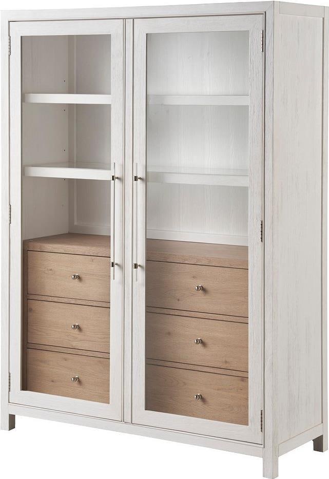 Universal Coastal Display Cabinet with Sand Dune Drawer 68H 50W 18D: Universal Coastal Display Cabinet with Sand Dune Drawer 68H 50W 18D Introducing the Coastal Cabinet with a Sand Dune Drawer, an elegant piece from the Weekender Coastal Living Home Collection. This se