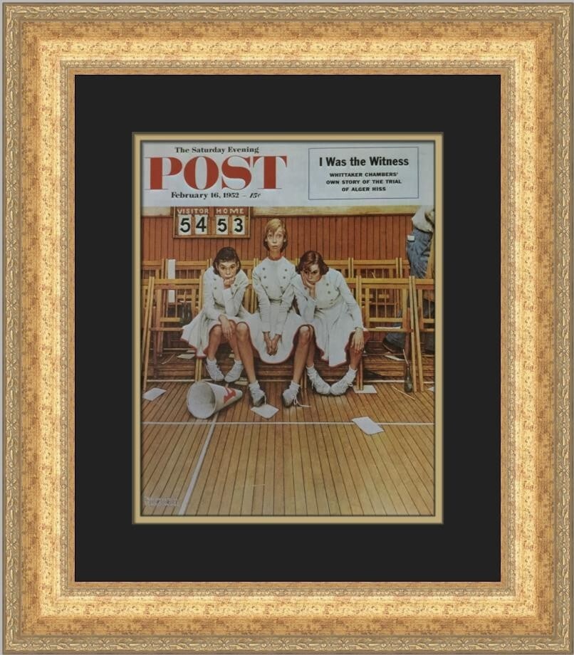 Norman Rockwell Cheerless Cheerleaders Custom Framed Print 21x18: Norman Rockwell Cheerless Cheerleaders Custom Framed Print 21x18 This beautiful custom framed print features Norman Rockwell's iconic artwork titled "Cheerless Cheerleaders." Measuring 21 inches in he