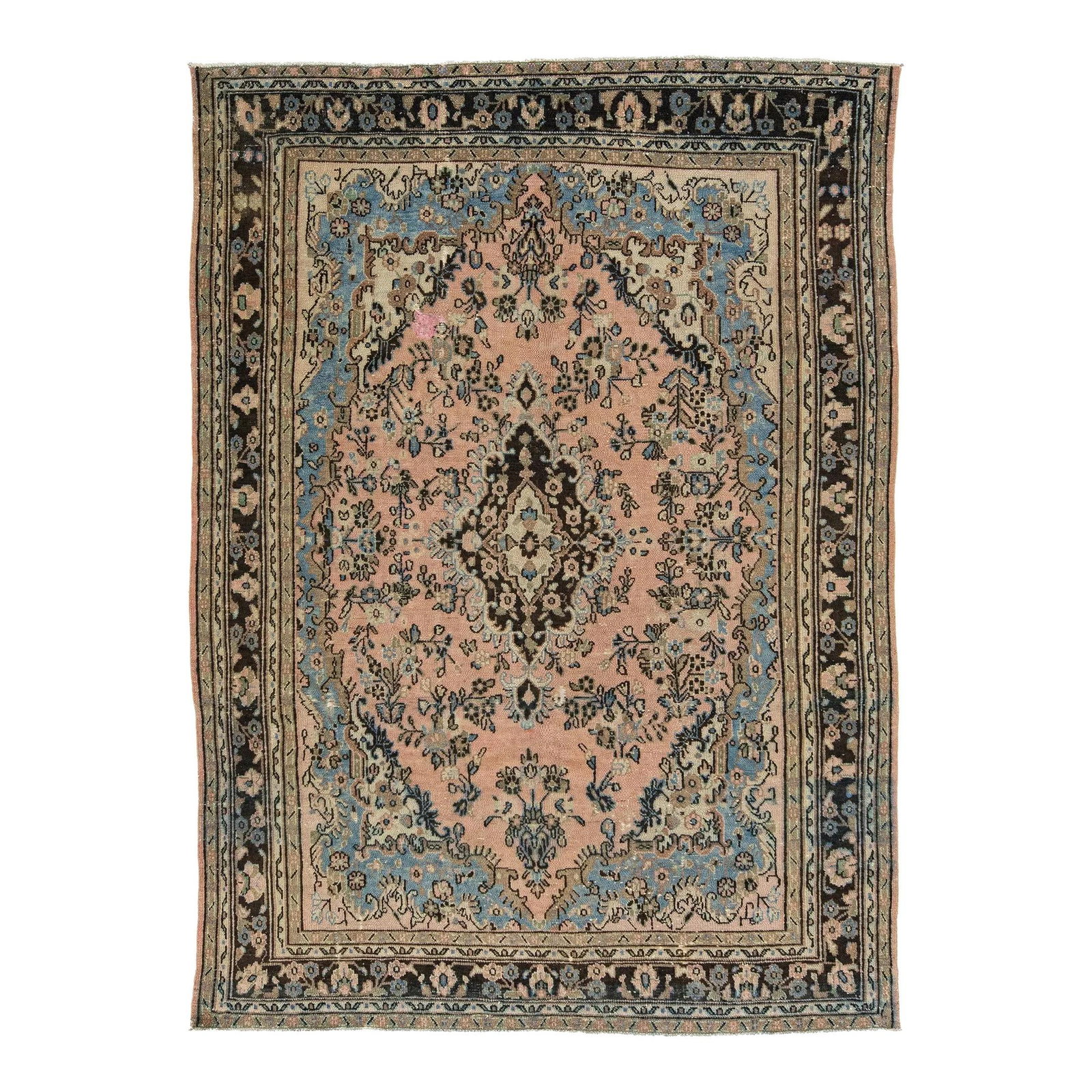 Vintage Hamadan Wool Rug Peach Floral Design 6'9 x 9'7: Vintage Hamadan Wool Rug Peach Floral Design 6'9 x 9'7 Enhance your home decor with this exquisite vintage hand-knotted Hamadan wool rug, featuring a stunning peach hue and an all-over floral design.
