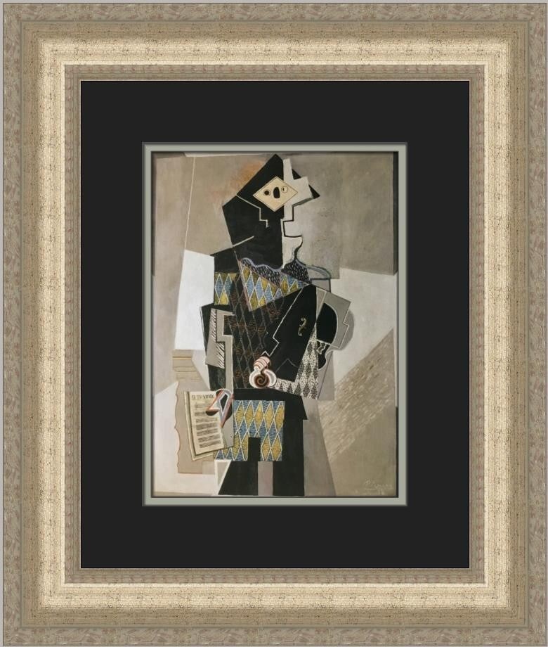 Pablo Picasso Harlequin with Violin Custom Framed Print 18 x 16: Pablo Picasso Harlequin with Violin Custom Framed Print 18 x 16 This stunning custom framed print features Pablo Picasso's iconic artwork titled "Harlequin with Violin." Measuring 18 in. x 16 in., it