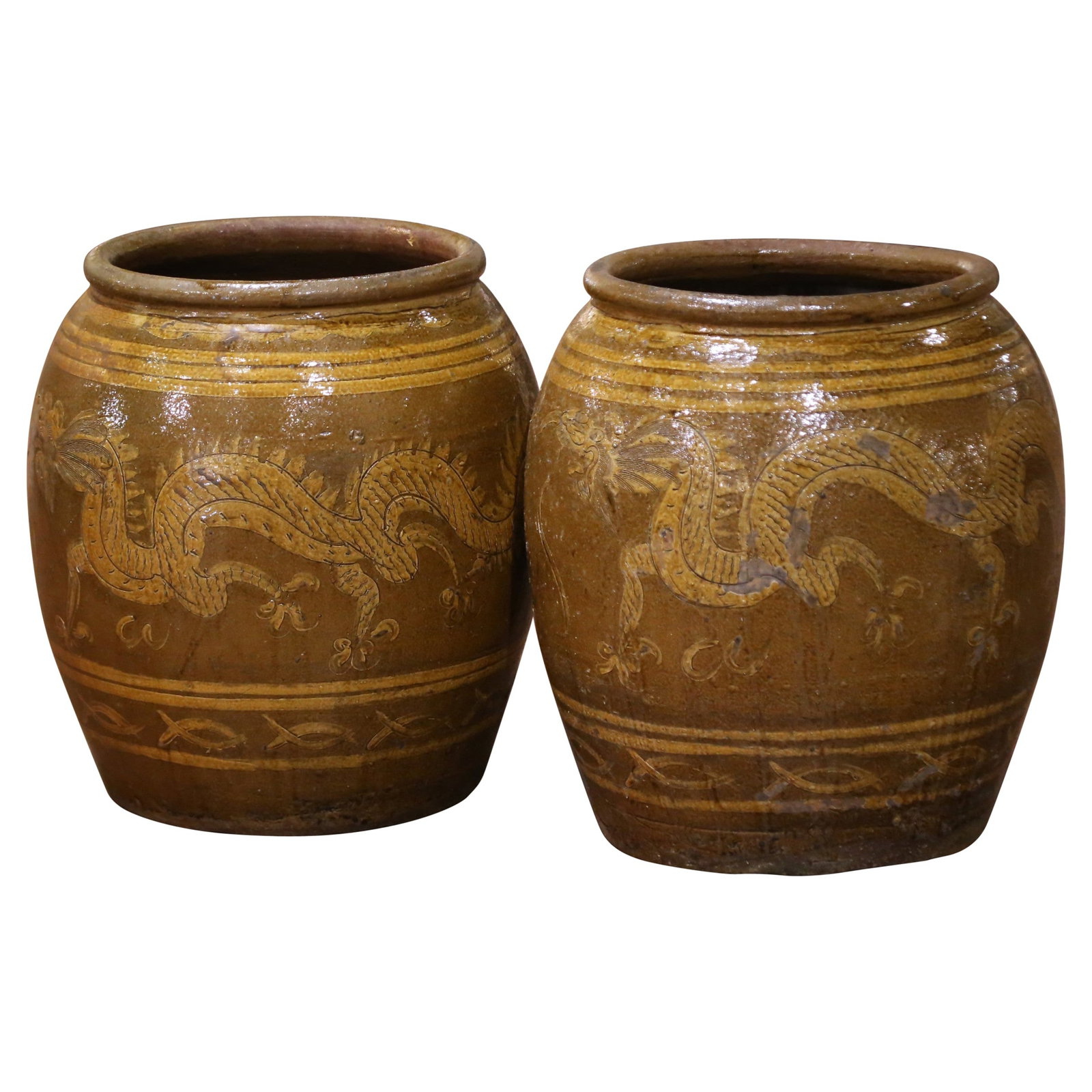 Set of 2 19th Century Thai Earthenware Dragon Jars (1 of 16)