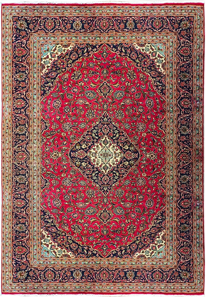 Classic Persian Kashan Wool Rug 9.6 x 14 Red Blue: Classic Persian Kashan Wool Rug 9.6 x 14 Red Blue Free continental US Shipping Enhance your space with this exquisite 9.6 x 14 CLASSIC Persian Kashan Rug, showcasing a vibrant red and blue color palet