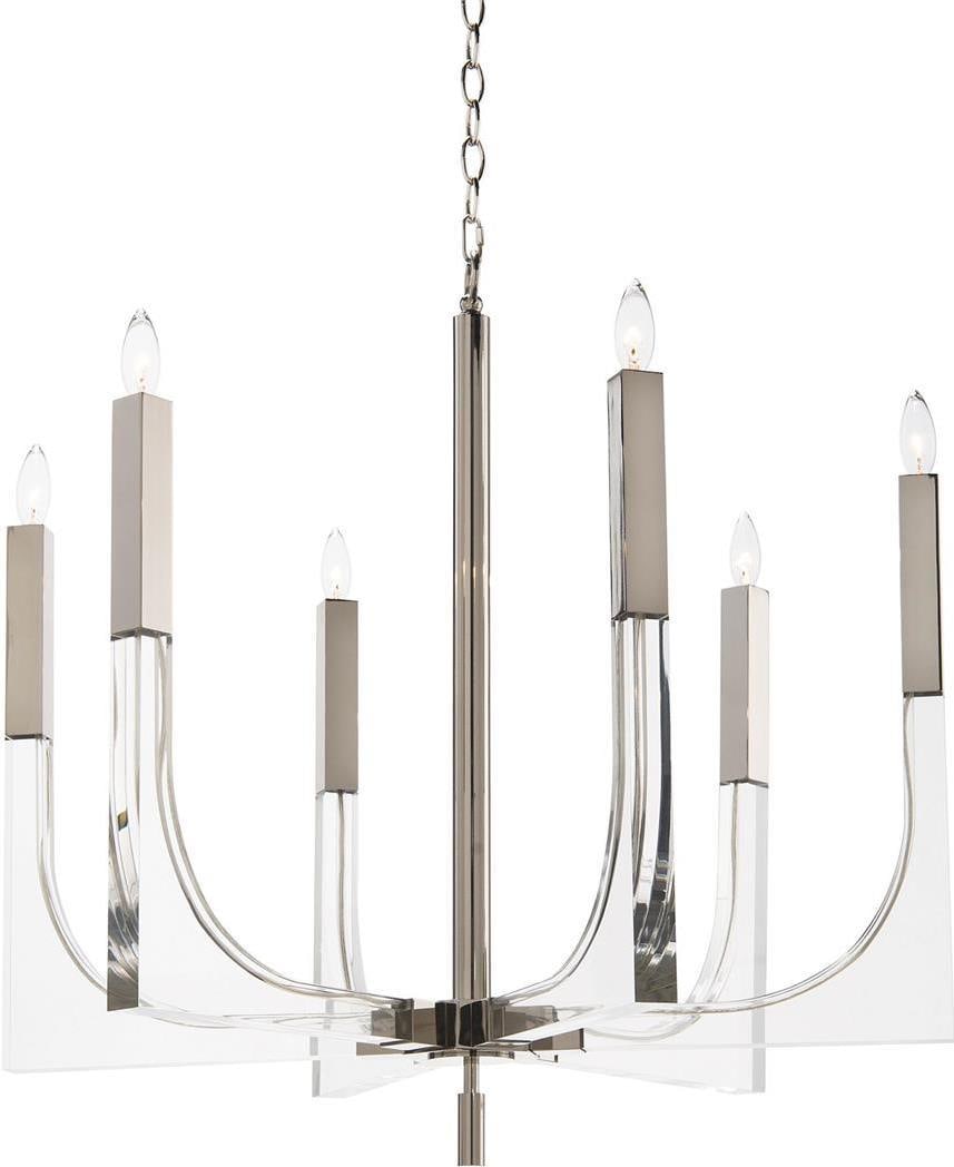 John-Richard 6-Light Polished Nickel Acrylic Chandelier: John-Richard 6-Light Polished Nickel Acrylic Chandelier Elevate your space with this stunning Modern Acrylic and Nickel Chandelier. This exquisite lighting fixture features a polished nickel finish th