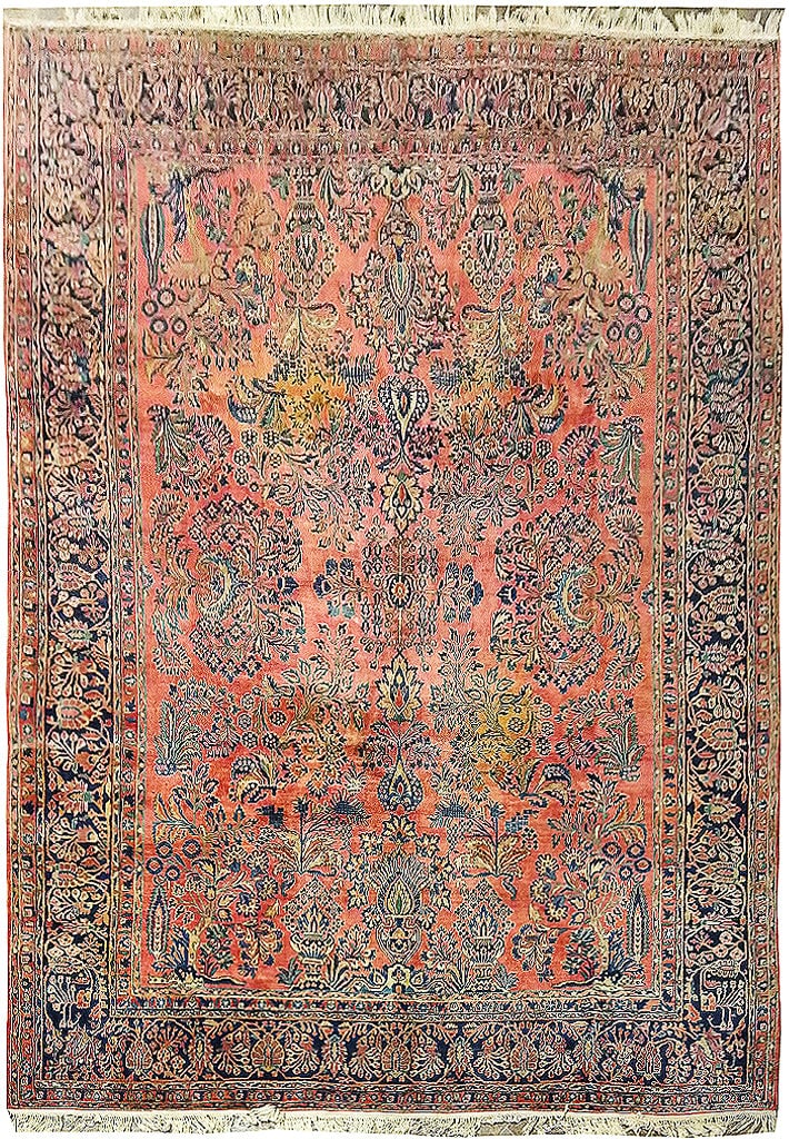 10.6 x 13.11 Coral Sarouk Rug Premium Quality: 10.6 x 13.11 Coral Sarouk Rug Premium Quality Free continental US Shipping Enhance your living space with this stunning Sarouk rug, featuring a vibrant coral color. The dimensions of this exquisite pi