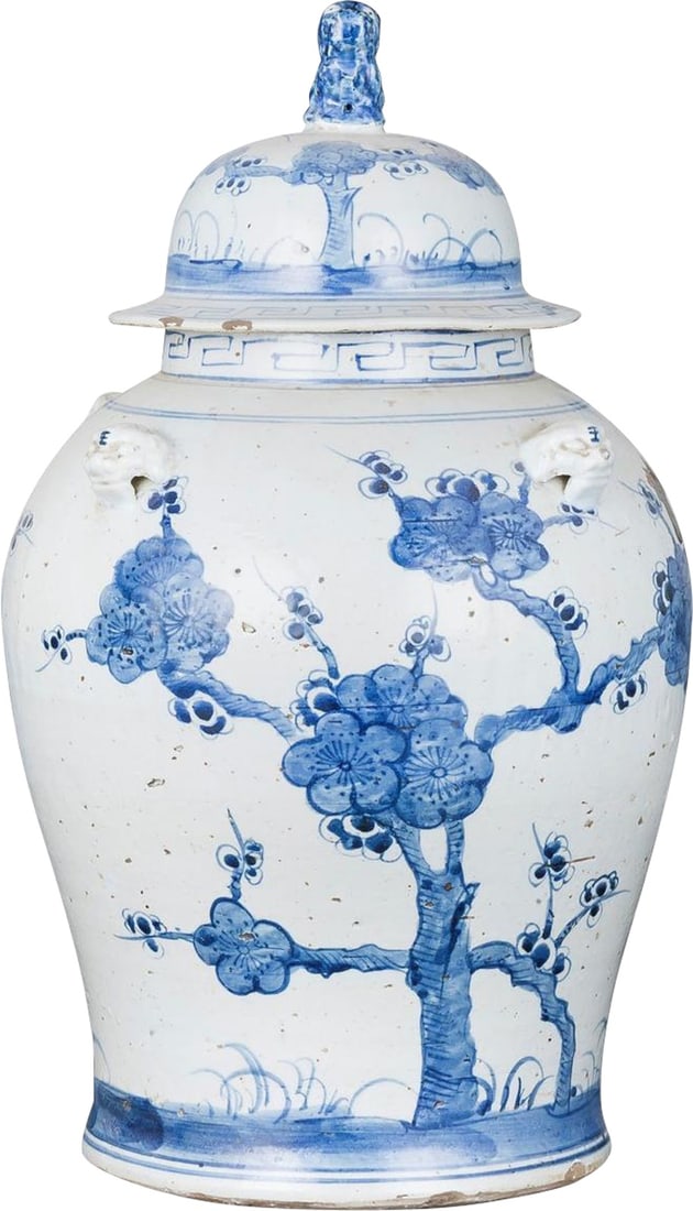 Hand-Crafted Asian Antique Style Temple Jar with Floral Motif: Hand-Crafted Asian Antique Style Temple Jar with Floral Motif Discover the charm of this Elegant Vintage Style Temple Jar, artfully designed with a beautiful floral motif. This medium-sized jar stands