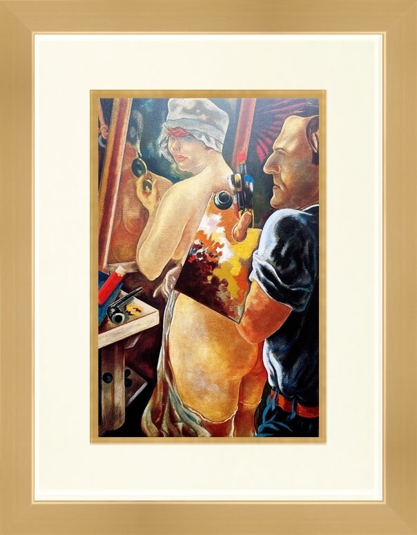 George Grosz Artist and Model Custom Framed Expressionism Print: George Grosz Artist and Model Custom Framed Expressionism Print This exquisite print titled "Artist and Model" by George Grosz captures the essence of Expressionism through its vibrant portrayal of ar