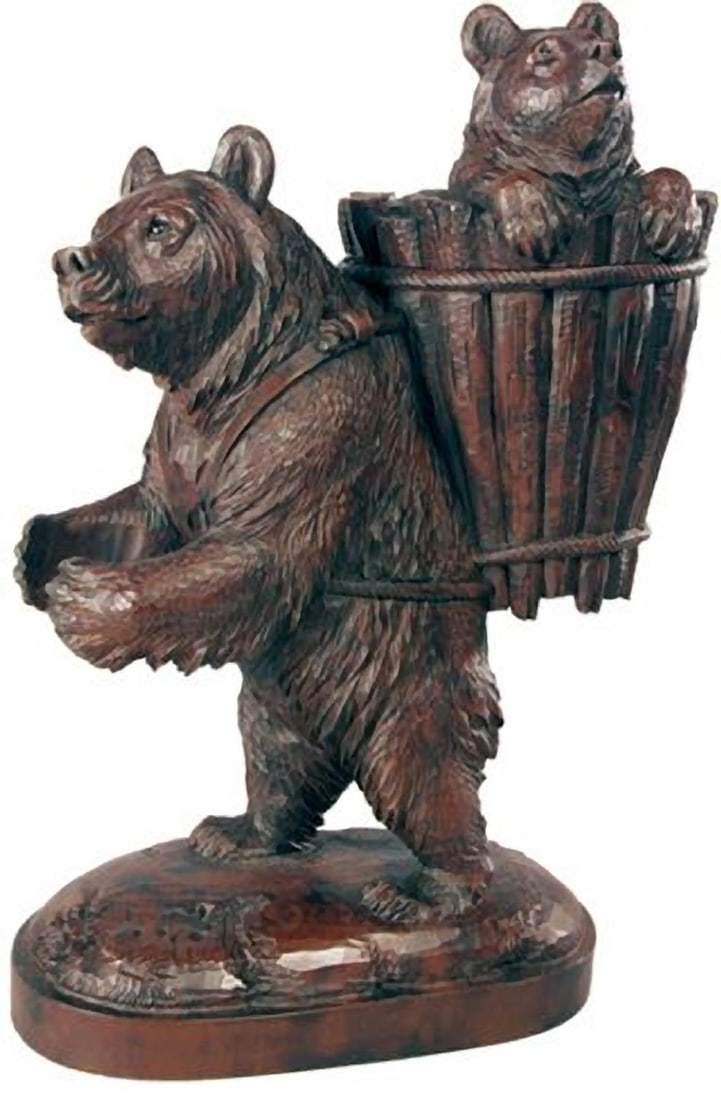 Handcrafted Oxblood Red Mama Bear with Cub Sculpture 14H 10W 6D Lodge Style (1 of 1)