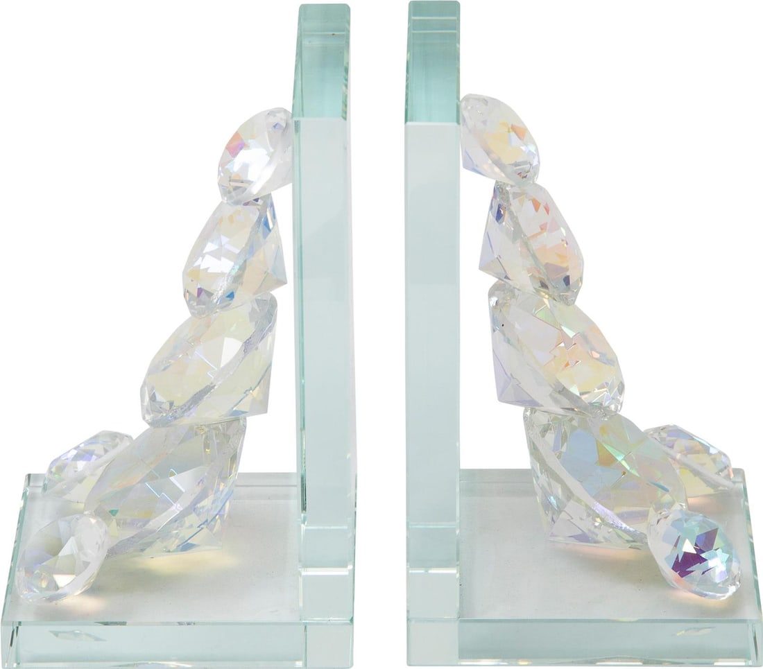 Modern Glam Clear Crystal Bookends by Sagebrook Home: Modern Glam Clear Crystal Bookends by Sagebrook Home Enhance your decor with these Glamorous Crystal Bookends, perfect for adding an elegant touch to any space. Crafted from clear crystal, these booke